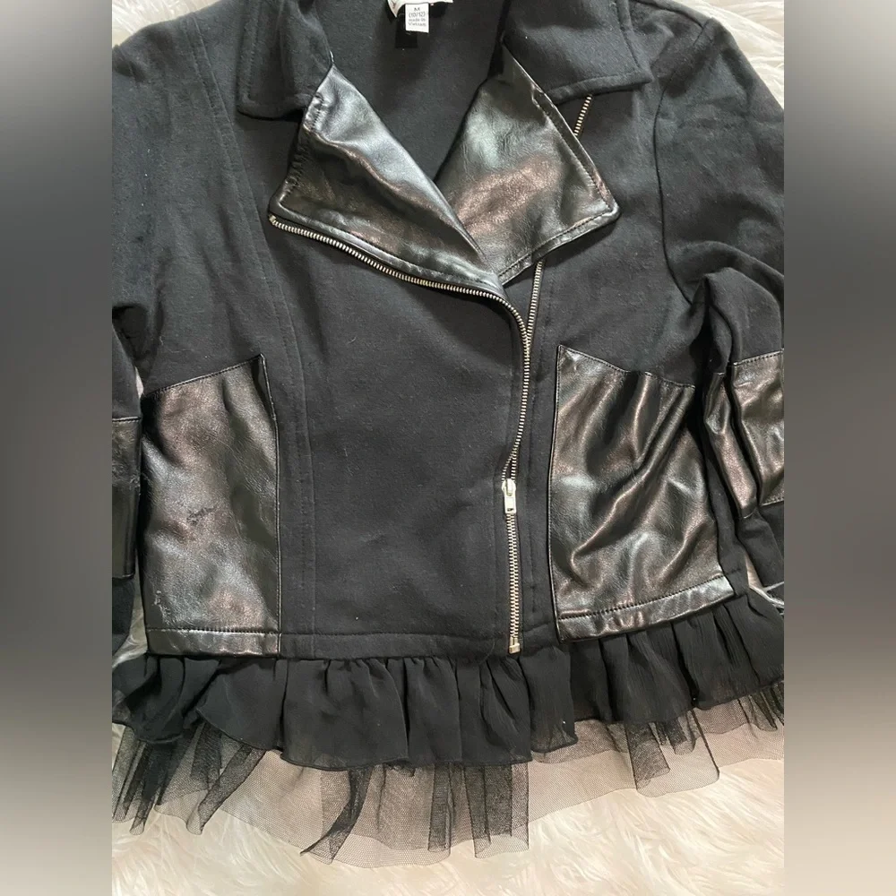 D-Signed Disney faux leather zipper jacket girl szM(10/12)